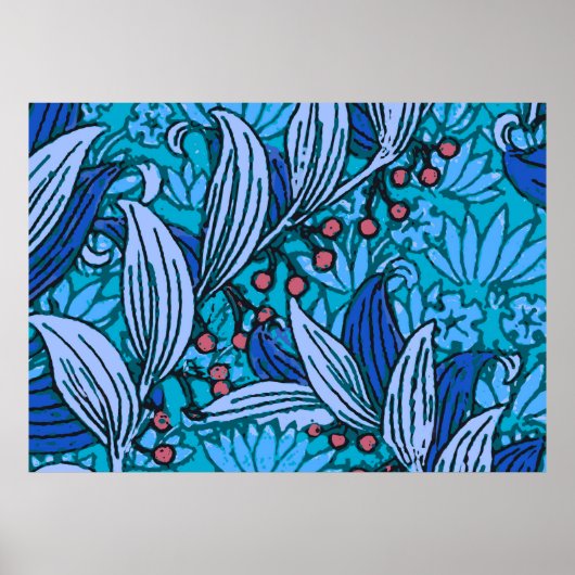 Blue Floral Antique Boho Moderne Poster (Vorne)