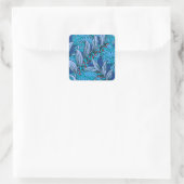 Blue Floral Antique Boho Moderne Quadratischer Aufkleber (Tasche)