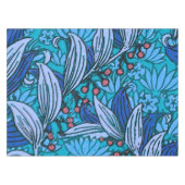 Blue Floral Antique Boho Moderne Tischdecke (Vorderseite (Horizontal))