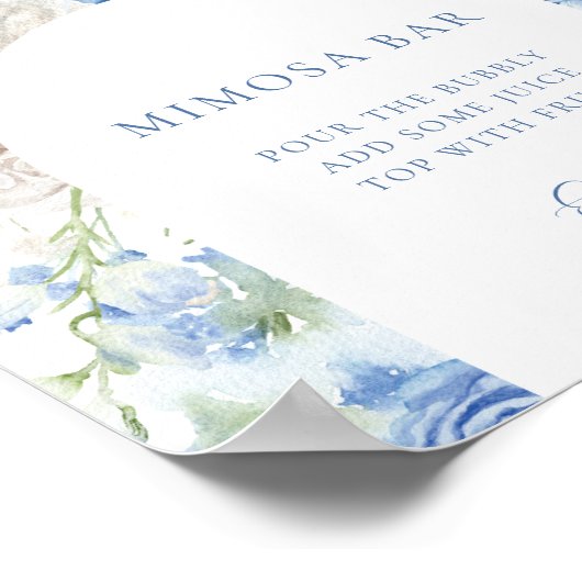 Blue Floral Arch Brautparty Mimosa Bar Sign Poster (Ecke)