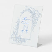 Blue Floral Arch Gerahmt Mimosa Bar Sign Sockelschild (Vorderseite)