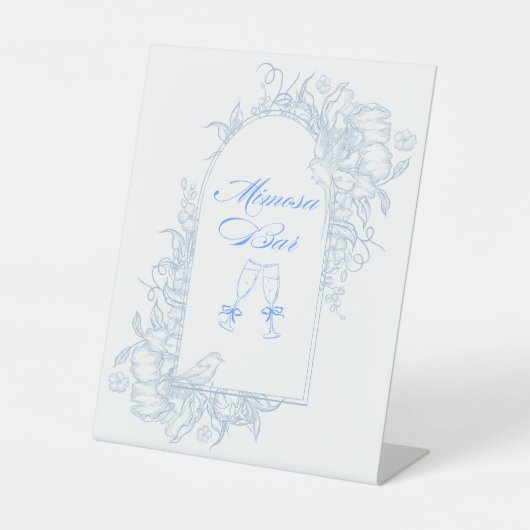 Blue Floral Arch Gerahmt Mimosa Bar Sign Sockelschild (Vorderseite)