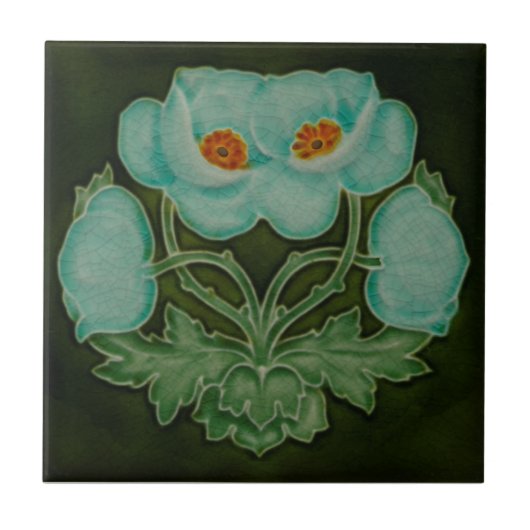 Blue Floral Art Nouveau Repro Pilkington 1910 Fliese (Vorderseite)