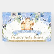 Blue Floral Baby and Mommy Owl Begrüßungsgrinsen
