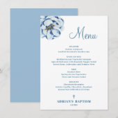 Blue Floral Baby Boy Baptismenü Menükarte (Vorne/Hinten)