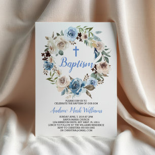 Blue Floral Baby Boy Taufe Einladung