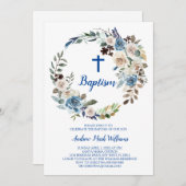 Blue Floral Baby Boy Taufe Einladung (Vorne/Hinten)