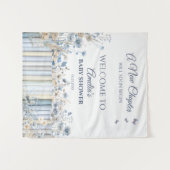 Blue Floral Baby Dusche Begrüßungszeichen mit Büch Wandteppich (Vorderseite (Horizontal))