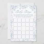 Blue Floral Baby Dusche Bingo Game Card Einladung (Vorderseite)