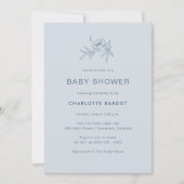 Blue Floral Baby Dusche Einladung (Vorderseite)
