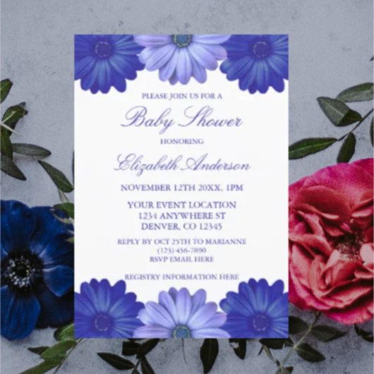 Blue Floral Baby Dusche Einladung