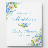 Blue Floral Baby Dusche Willkommen Fotoplatte (Vorderseite)