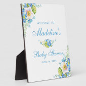 Blue Floral Baby Dusche Willkommen Fotoplatte (Seite)