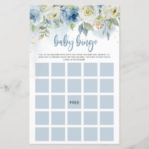 Blue Floral Baby Girl Bingo Paper Sheet