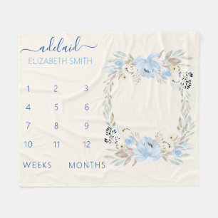 Blue Floral Baby Girl Milestone Blanket Fleecedecke