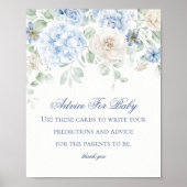 Blue Floral Baby in Bloom Advice for Baby Shower Poster (Vorne)