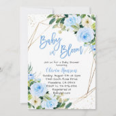 Blue Floral Baby in Bloom Baby Dusche Einladung (Vorderseite)