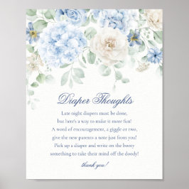 Blue Floral Baby in Bloom Diaper Gedanken Dusche Poster