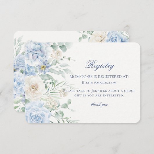 Blue Floral Baby in Bloom Hydrangea Baby Registry Begleitkarte (Vorne/Hinten)