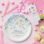 Blue Floral Baby in Bloom Hydrangea Babydusche Pappteller (Party)