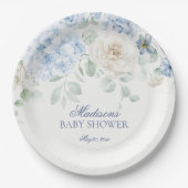 Blue Floral Baby in Bloom Hydrangea Babydusche Pappteller (Vorderseite)