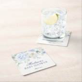 Blue Floral Baby in Bloom Hydrangea Babydusche Rechteckiger Pappuntersetzer (Vor Ort)