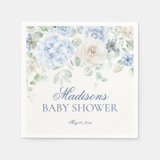 Blue Floral Baby in Bloom Hydrangea Babydusche Serviette (Vorderseite)
