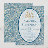 Blue Floral Baby Show Marigold William Morris Einladung (Vorne/Hinten)