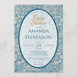 Blue Floral Baby Show Marigold William Morris Einladung