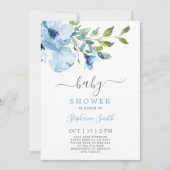 Blue Floral Baby Shower Boy Einladung (Vorderseite)