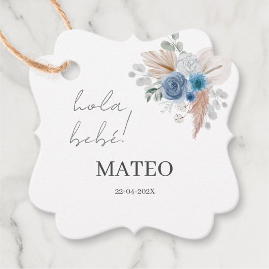 Blue Floral Baby Shower Boy Spanisch Geschenkanhänger (Vorderseite)