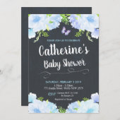 Blue Floral Baby Shower Einladungen Junge (Vorne/Hinten)