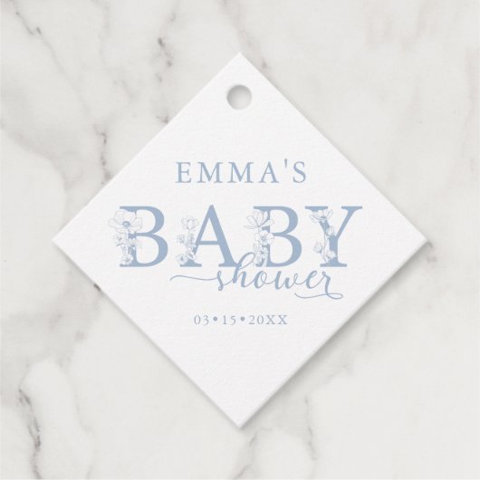 Blue Floral Baby Shower | Elegant Wildflower Geschenkanhänger (Vorderseite)