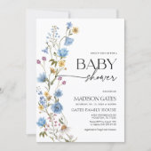 Blue Floral Baby Shower Invitation  Einladung (Vorderseite)