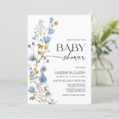 Blue Floral Baby Shower Invitation  Einladung (Stehend Vorderseite)