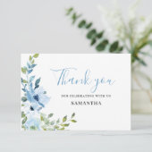 Blue Floral Baby Showflat Danke Karte (Stehend Vorderseite)
