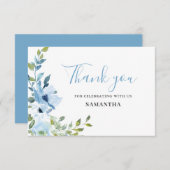 Blue Floral Baby Showflat Danke Karte (Vorne/Hinten)