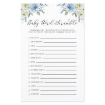 Blue Floral Baby Word Scramble Baby Showspiel