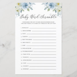 Blue Floral Baby Word Scramble Baby Showspiel