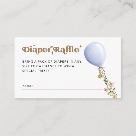 Blue Floral Ballon Windeln Raffle Baby Dusche Begleitkarte (Vorderseite)