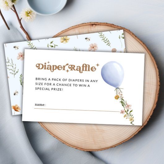 Blue Floral Ballon Windeln Raffle Baby Dusche Begleitkarte