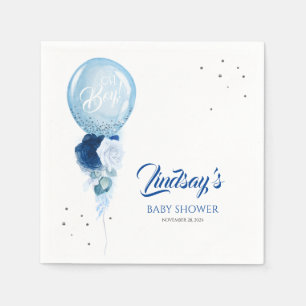 Blue Floral Balloon Garland Babydusche Serviette