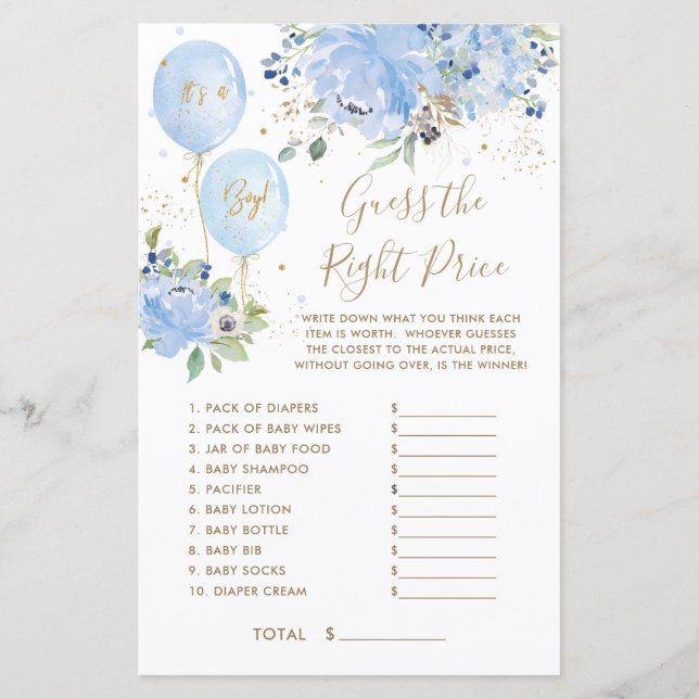 Blue Floral Balloon Junge Ratet das richtige Spiel (Vorderseite)