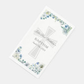Blue Floral Baptism Party Christian Cross Custom Serviette (Ecke)