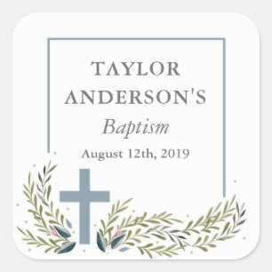 Blue Floral Baptism Sticker Tags