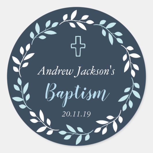 Blue Floral Baptism Sticker Tags (Vorderseite)