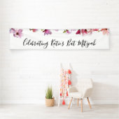 Blue Floral Bat Mitzvah Celebration Banner (Insitu)
