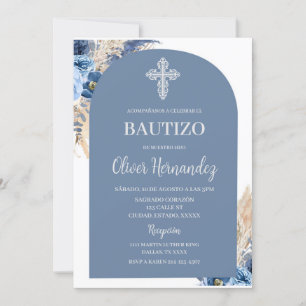 Blue Floral Bautizo Spanische Einladung