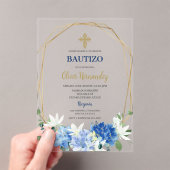 Blue Floral Bautizo Spanische Einladung (Insitu (Handheld))