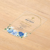 Blue Floral Bautizo Spanische Einladung (Ablage )